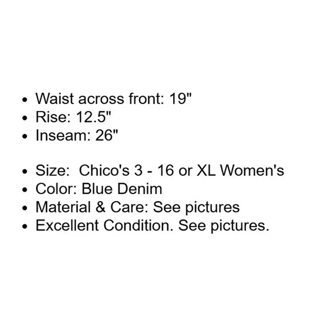 Chicos Jeans 3 Womens XL 16 Wide Leg Cropped Blue Stretch Denim Black Label - Picture 4 of 14